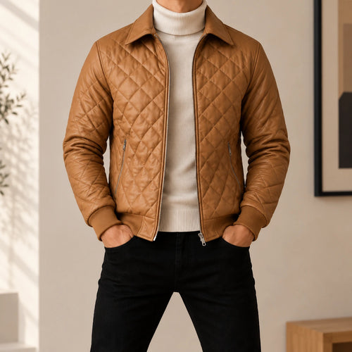 Chaqueta Piloto en Cuero Textil para Hombre | T37A Acolchada