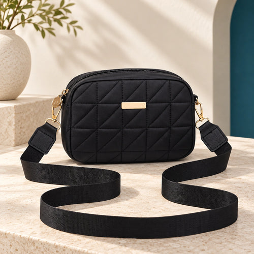 Bolso Manos Libres Negro con Diseño Geométrico | Compacto y Elegante
