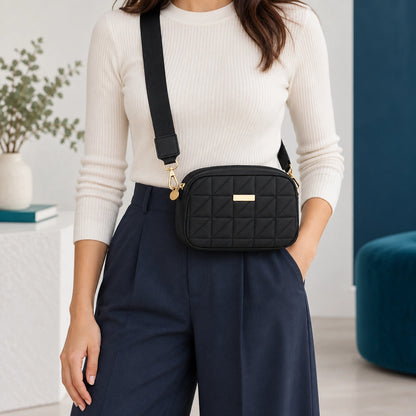 Bolso Manos Libres Negro con Diseño Geométrico | Compacto y Elegante