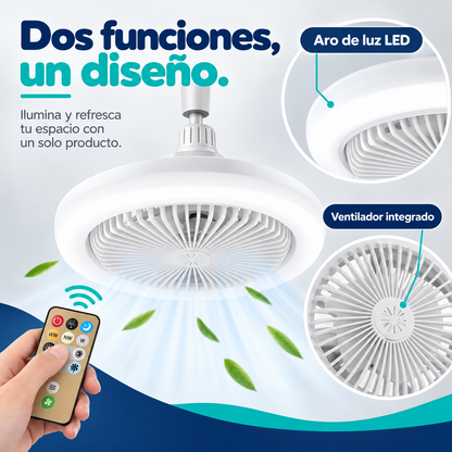 Lámpara LED 360° con Ventilador | Ilumina y Refresca