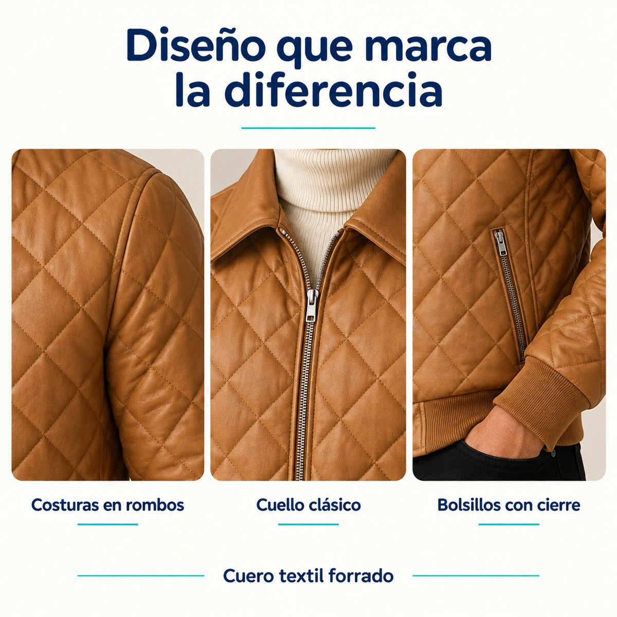 Chaqueta Piloto en Cuero Textil para Hombre | T37A Acolchada