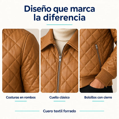 Chaqueta Piloto en Cuero Textil para Hombre | T37A Acolchada