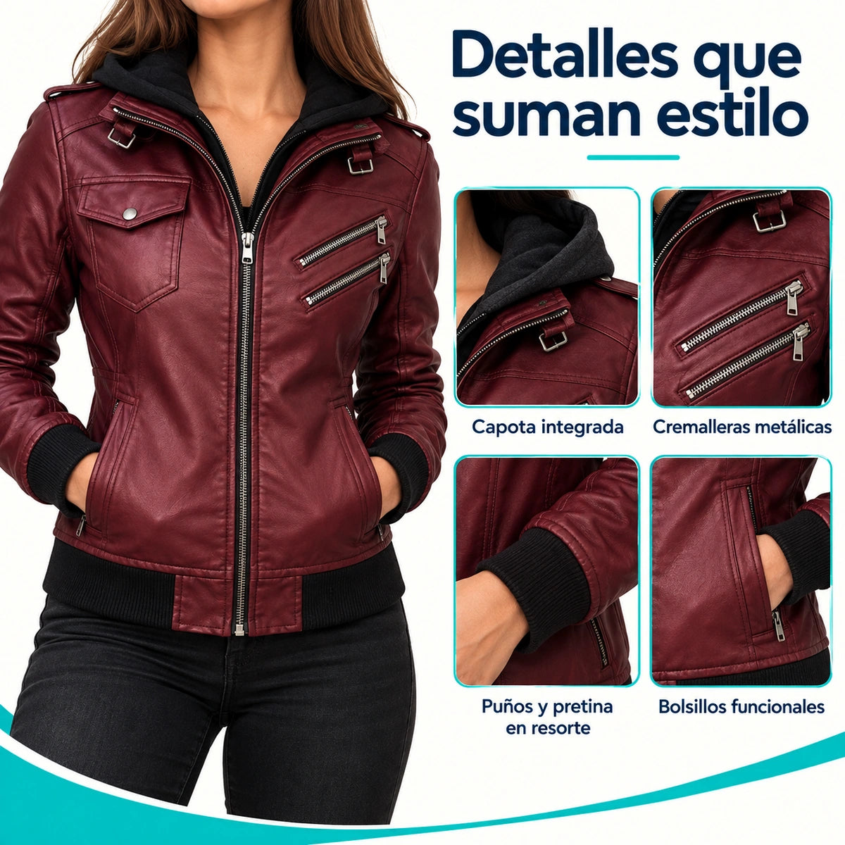 Chaqueta Rust Motera para Mujer con Capota | Estilo Urbano