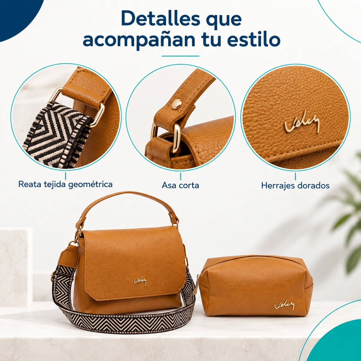 Bolso con Cosmetiquera y Reata Geométrica | Dúo para Cada Día