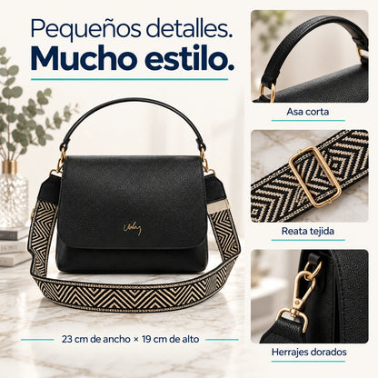 Bolso Manos Libres Negro con Diseño Geométrico | Compacto y Elegante