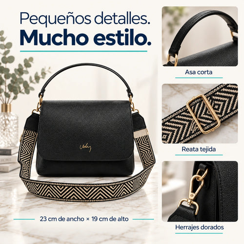 Bolso Manos Libres Negro con Diseño Geométrico | Compacto y Elegante