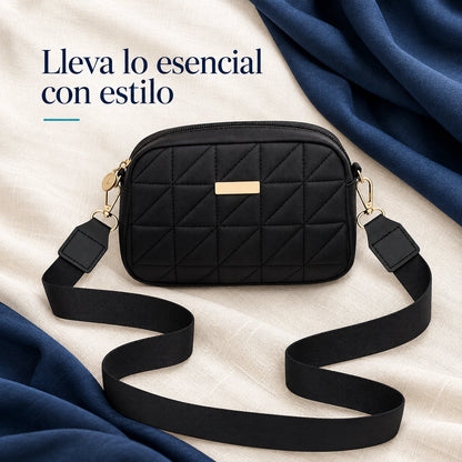 Bolso Manos Libres Negro con Diseño Geométrico | Compacto y Elegante