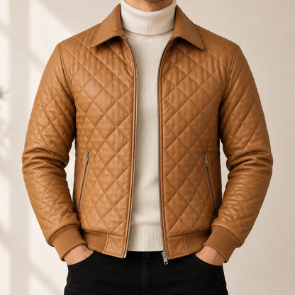 Chaqueta Piloto en Cuero Textil para Hombre | T37A Acolchada